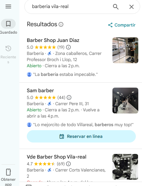 Barber Shop Juan Díaz número 1 Google Maps Vila-real resultado SEO local Castellón
