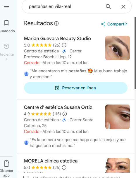 Marian Guevara Beauty Studio primera posición Google Maps Castellón resultado SEO local